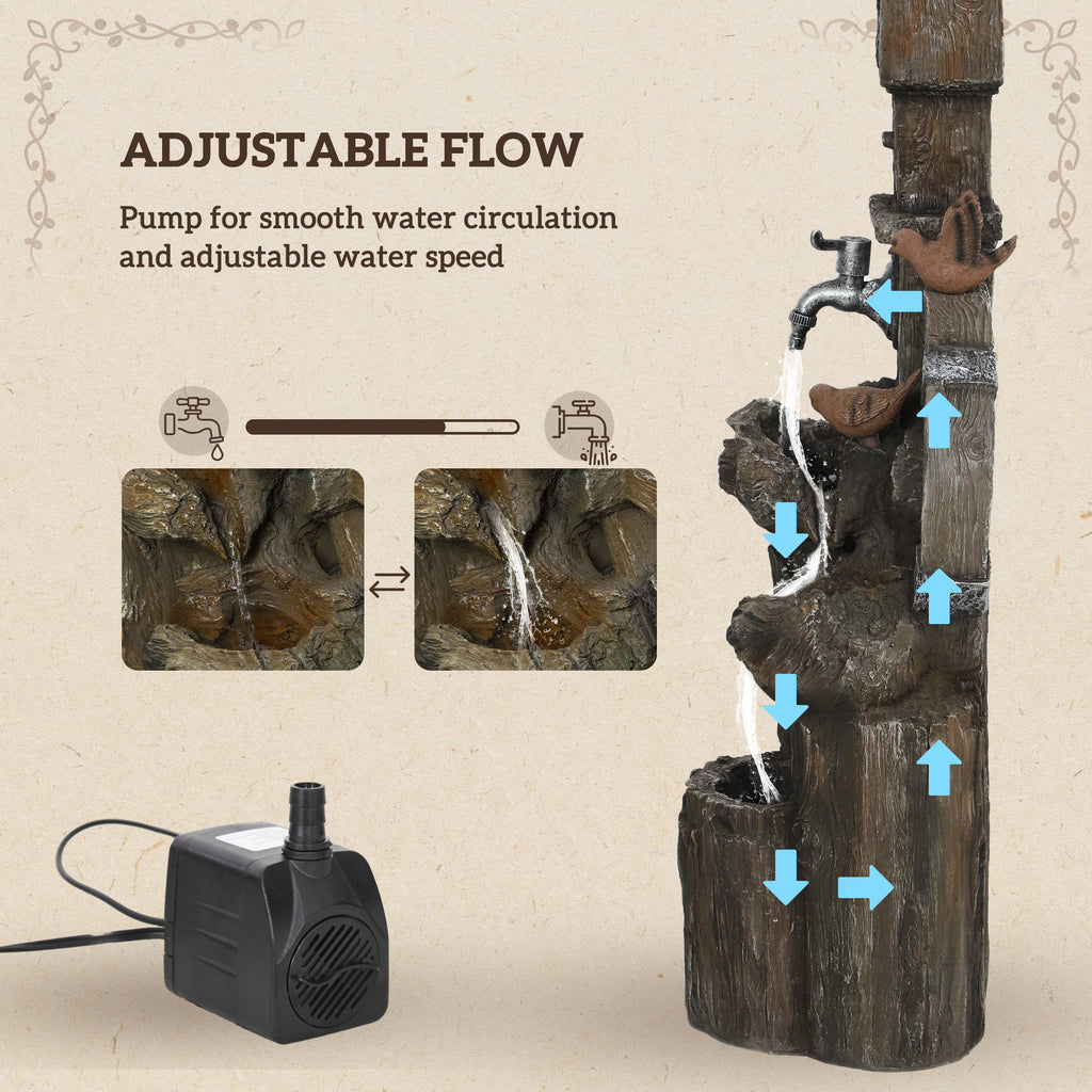 3-Tier Outdoor Water Fountain with Birdhouse