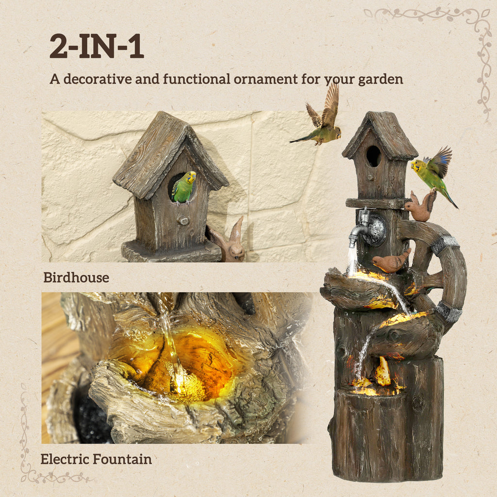 3-Tier Outdoor Water Fountain with Birdhouse