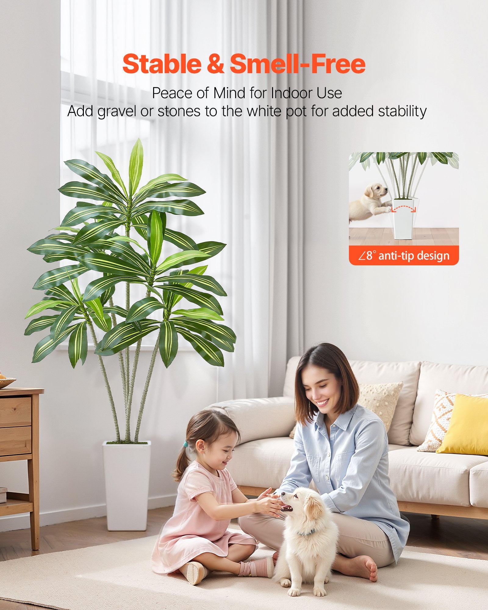 6ft Artificial Dracaena Tree – Indoor Plant with Planter