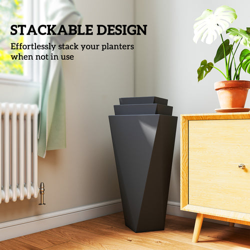 3 Tall Planters - Indoor Outdoor MgO with Drainage - Black