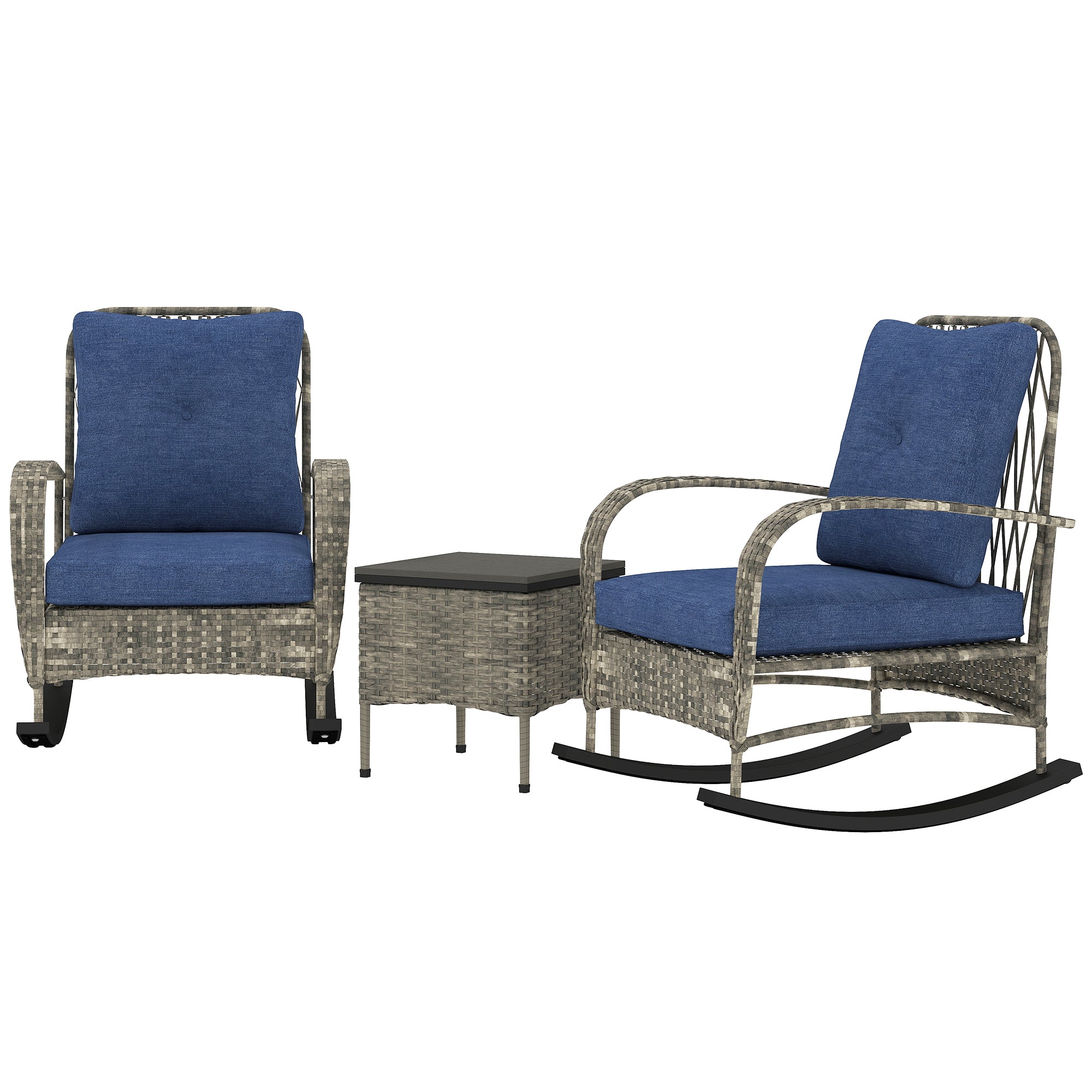 3-Piece Wicker Rocking Chair Set with Cushions & Side Table