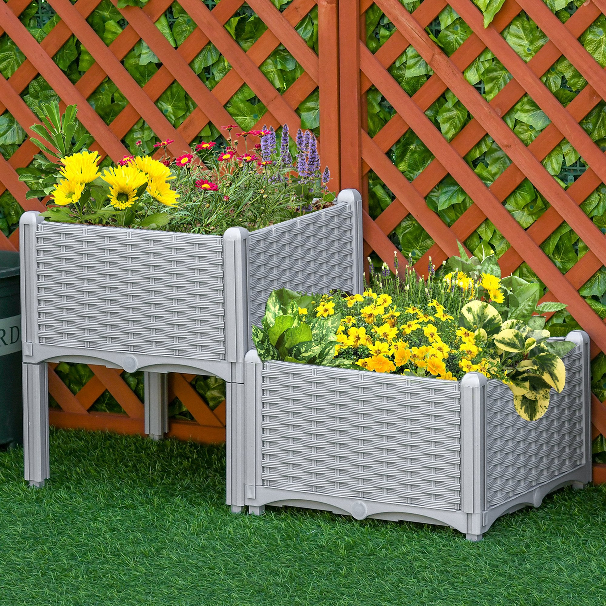 2-Piece Self-Watering Raised Garden Bed with Legs - Elevated Planter Boxes - Grey