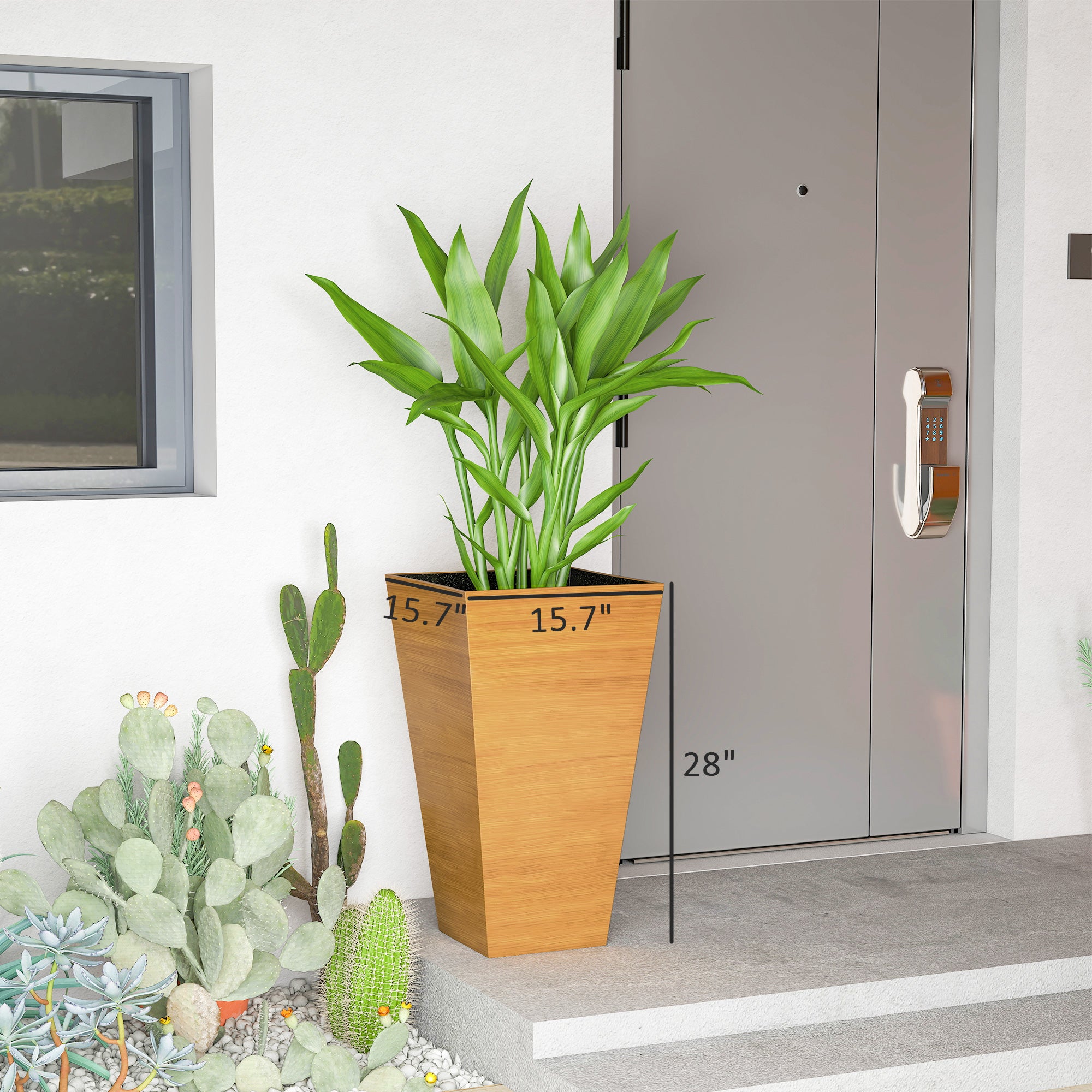 Set of 3 Tall Planters 28" – Light Brown Faux Wood