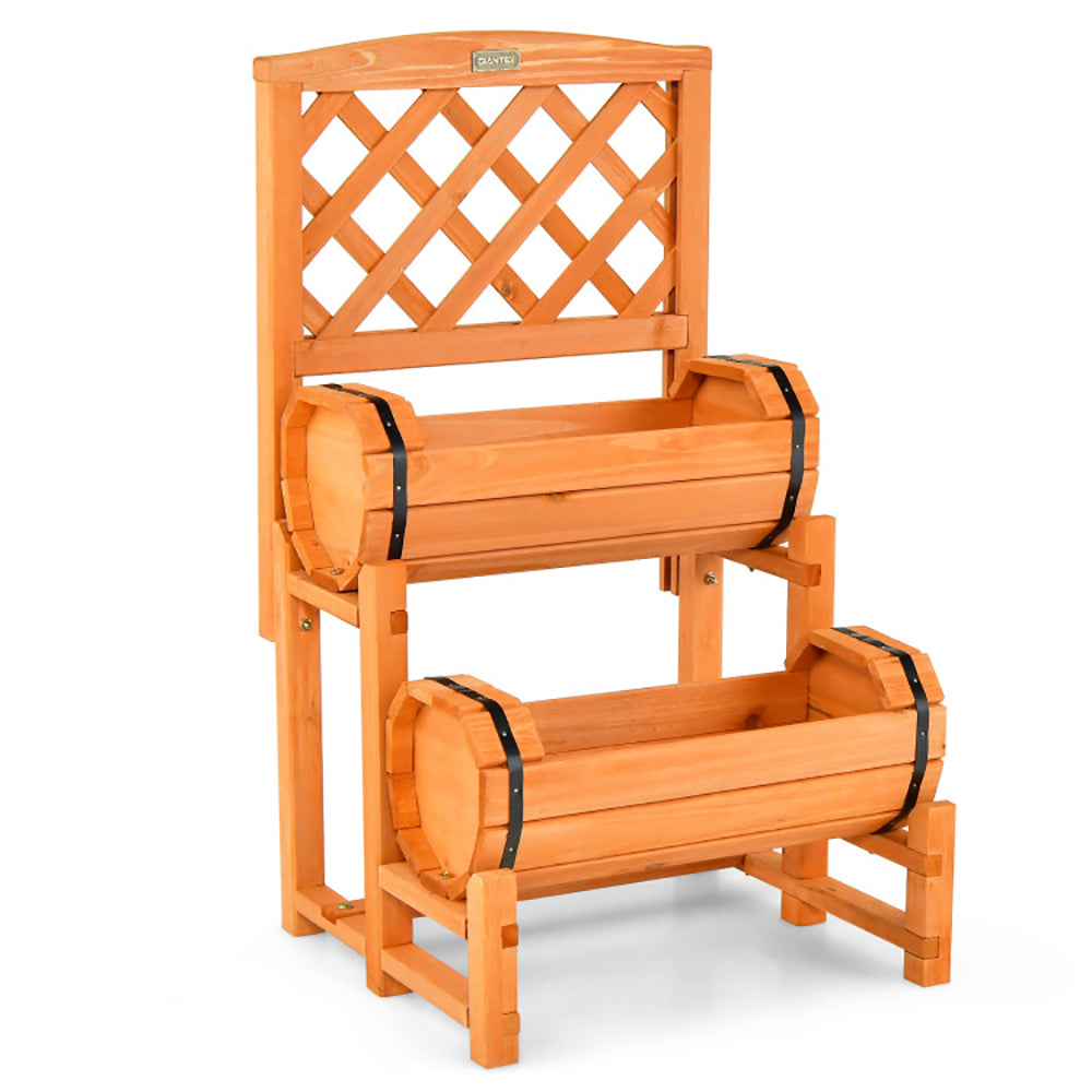 2-Tier Wooden Raised Garden Bed with Trellis - Orange