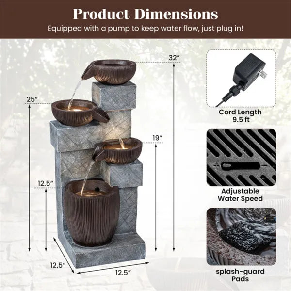 4-Tier Cascading Waterfall Fountain