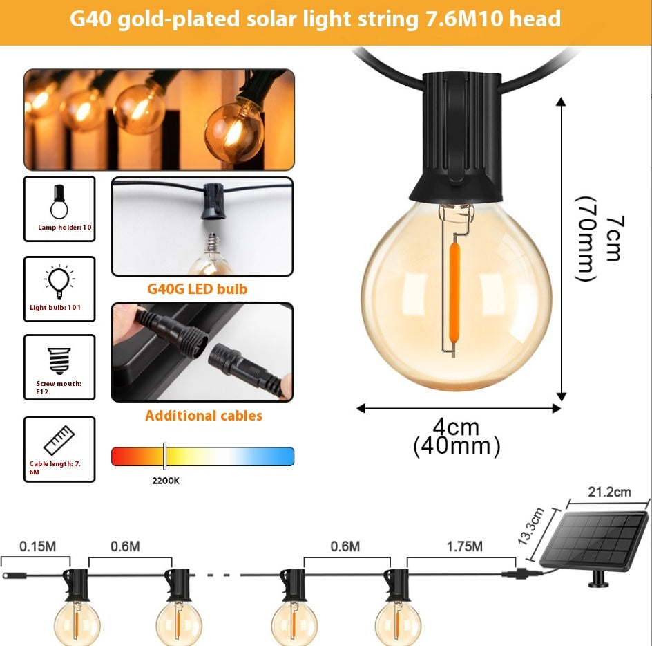 Solar Retro String Lights - Vintage Edison Bulb Outdoor Decorative Lighting