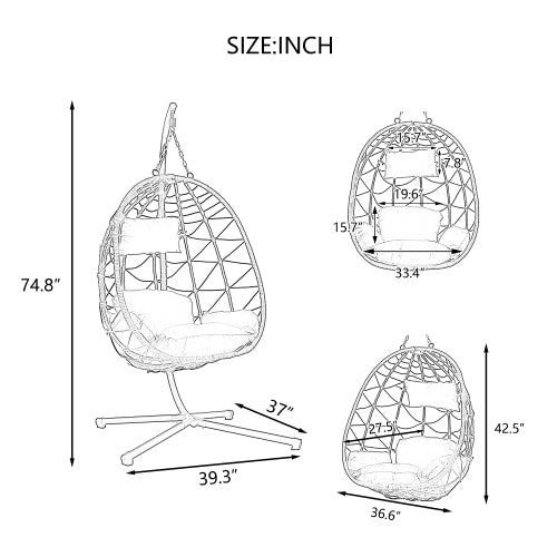 Hanging Egg Chair with Stand Bracket - Indoor Outdoor Swing Chair