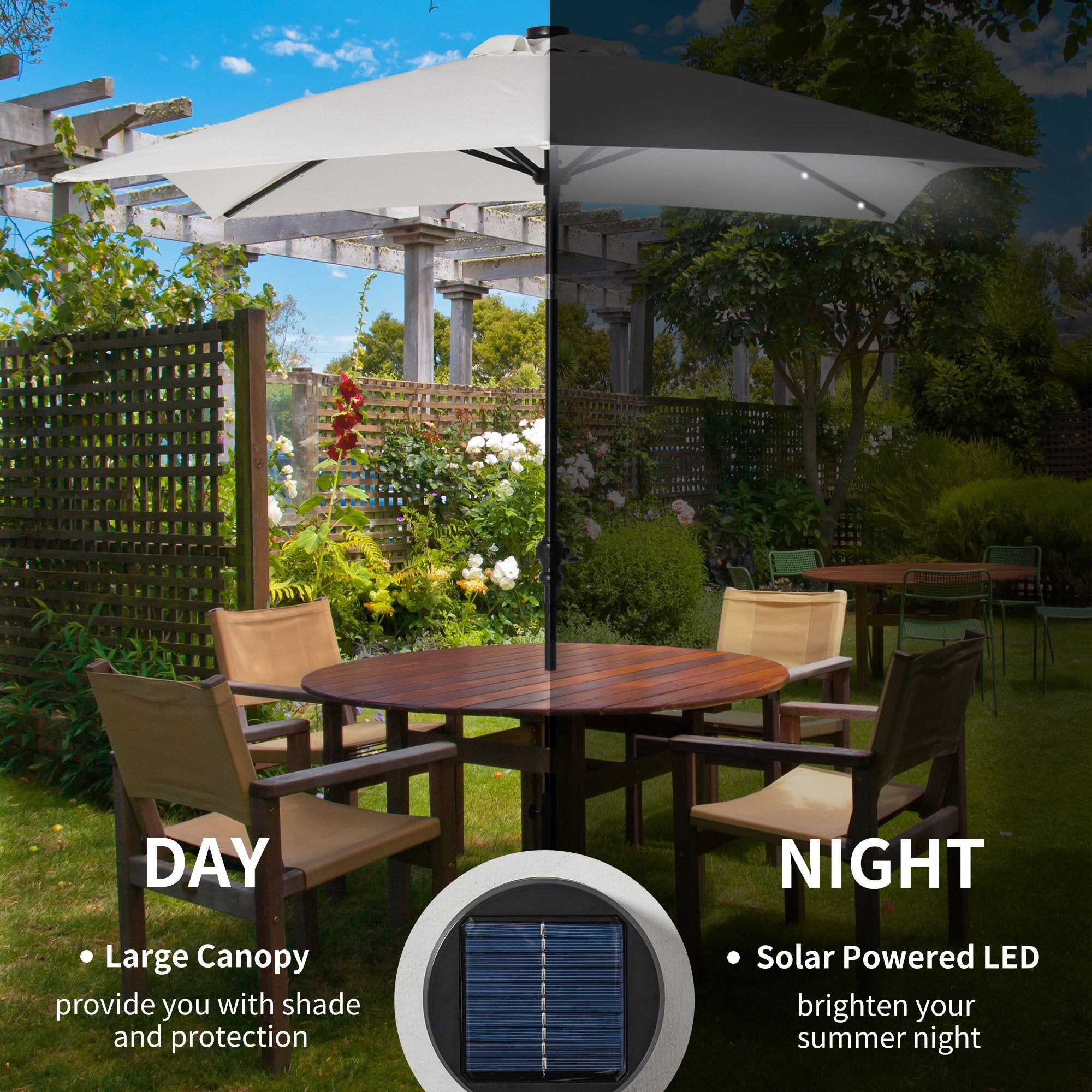 9x7ft Rectangular Solar LED Patio Umbrella