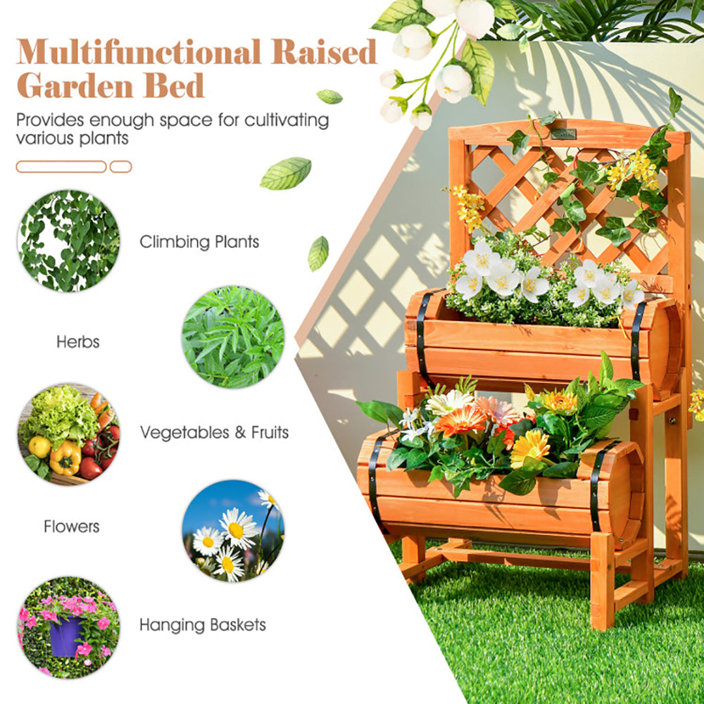 2-Tier Wooden Raised Garden Bed with Trellis - Orange