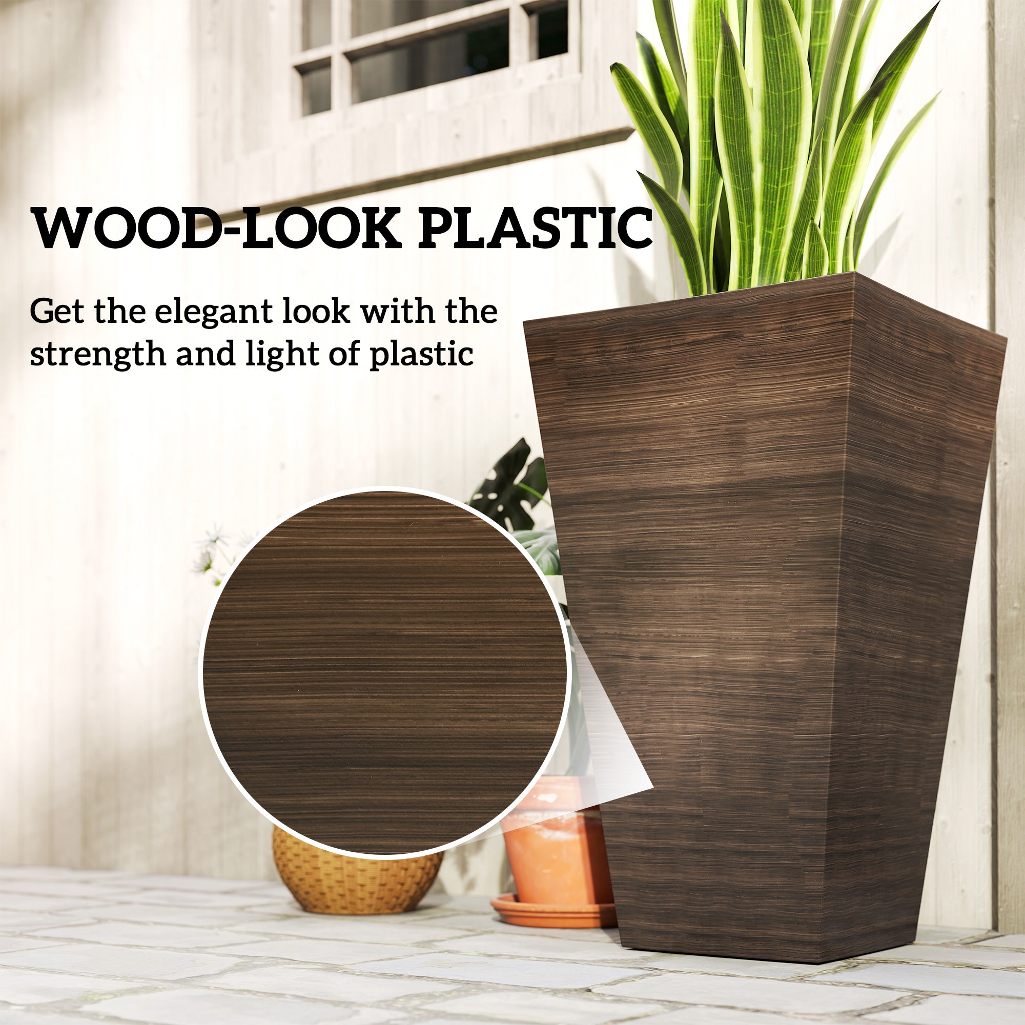 Set of 3 Tall Planters 28" – Faux Wood
