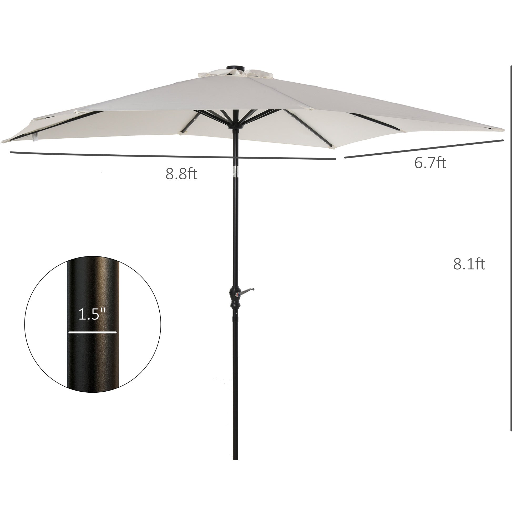 9x7ft Rectangular Solar LED Patio Umbrella