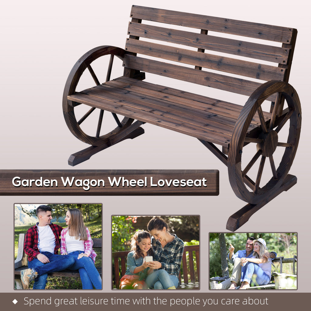 41" Wooden Wagon Wheel Bench – Rustic Outdoor