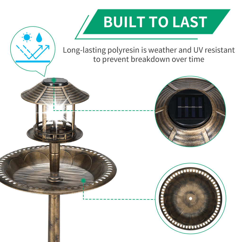 Solar-Powered Bird Bath with Bronze Finish