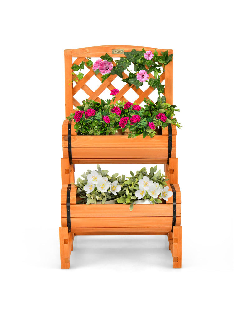 2-Tier Wooden Raised Garden Bed with Trellis - Orange