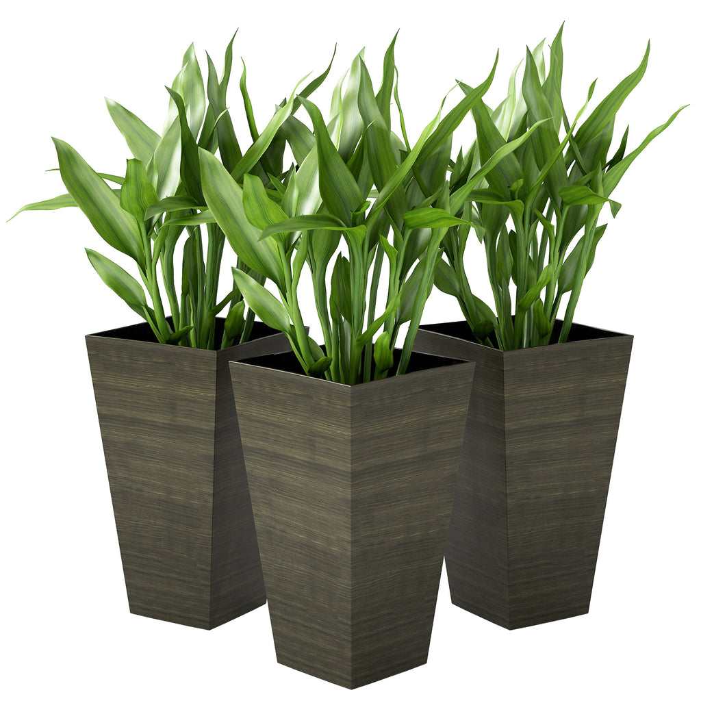 Set of 3 Tall Planters 28" – Dark Brown Faux Wood