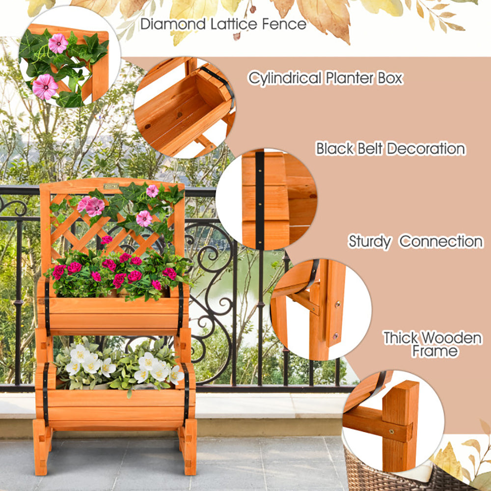 2-Tier Wooden Raised Garden Bed with Trellis - Vertical Planter Boxes for Climbing Plants - Orange