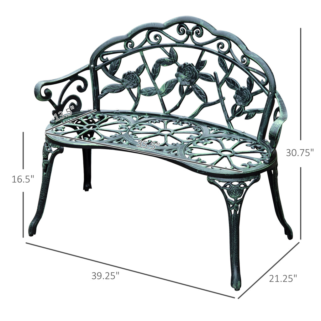 Antique Garden Bench with Floral Rose Design