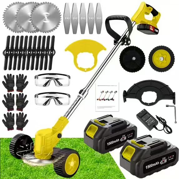 21V Cordless Weed Eater with Wheels - 3-in-1 String Trimmer & Edger with 2 Batteries