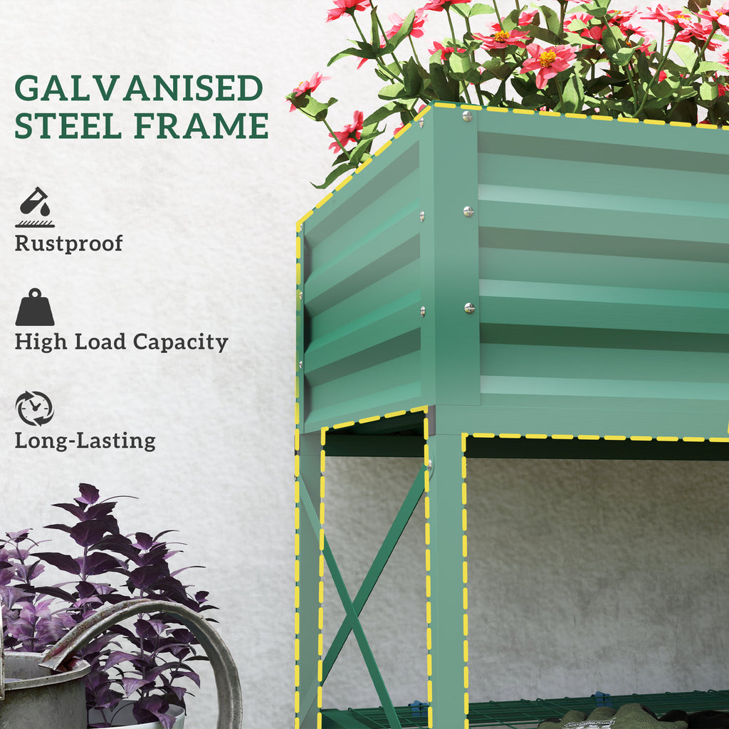 Galvanized Raised Garden Bed with Legs - with Storage Shelf - Green