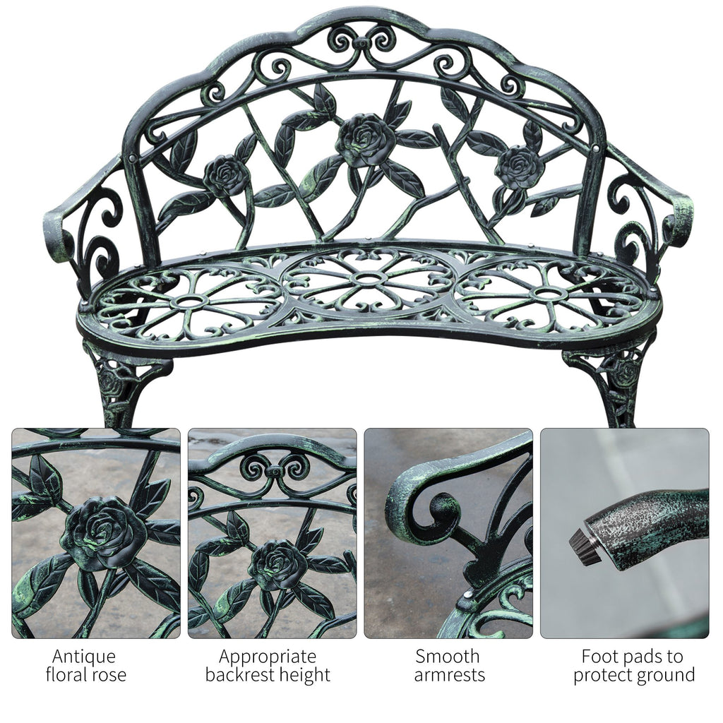 Antique Garden Bench with Floral Rose Design