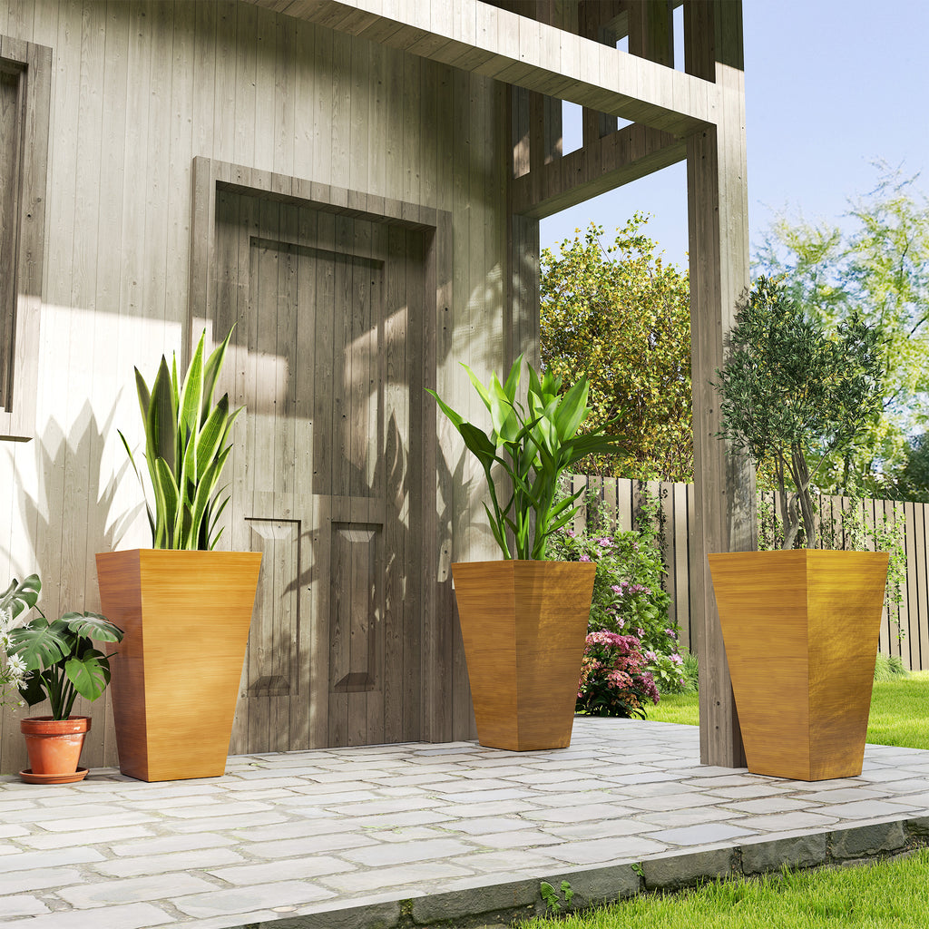 Set of 3 Tall Planters 28" – Light Brown Faux Wood