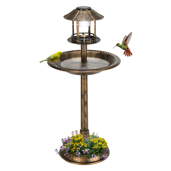 Solar-Powered Bird Bath with Bronze Finish