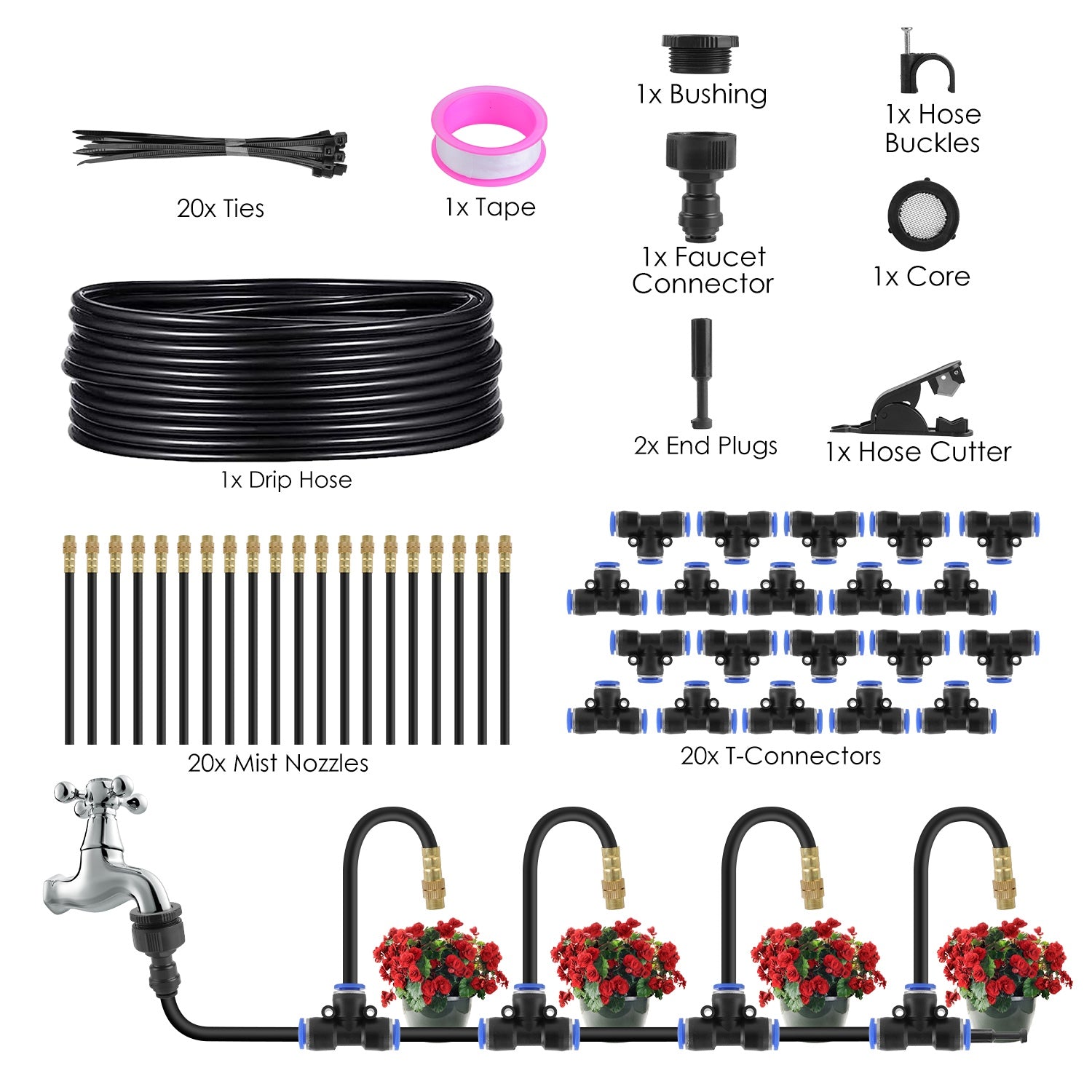 360° Bendable Drip Irrigation System - 49ft Automatic Watering Kit with Misting Nozzles