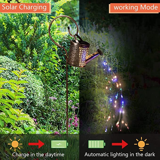 Solar Watering Can Light - IP65 Waterproof Hanging Garden Decor with LED Fairy Lights