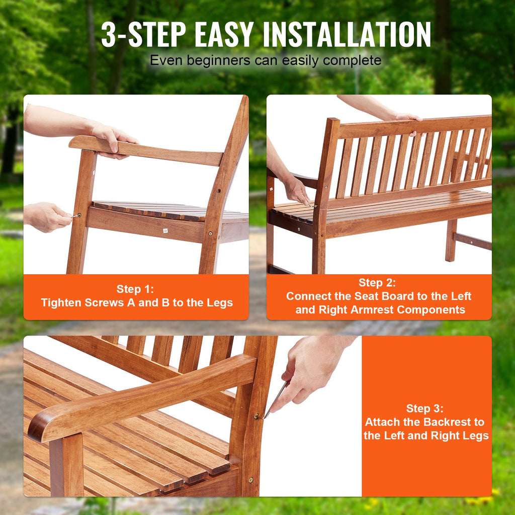 50-Inch Wooden Garden Bench - 800 lb Capacity Outdoor Bench with Backrest