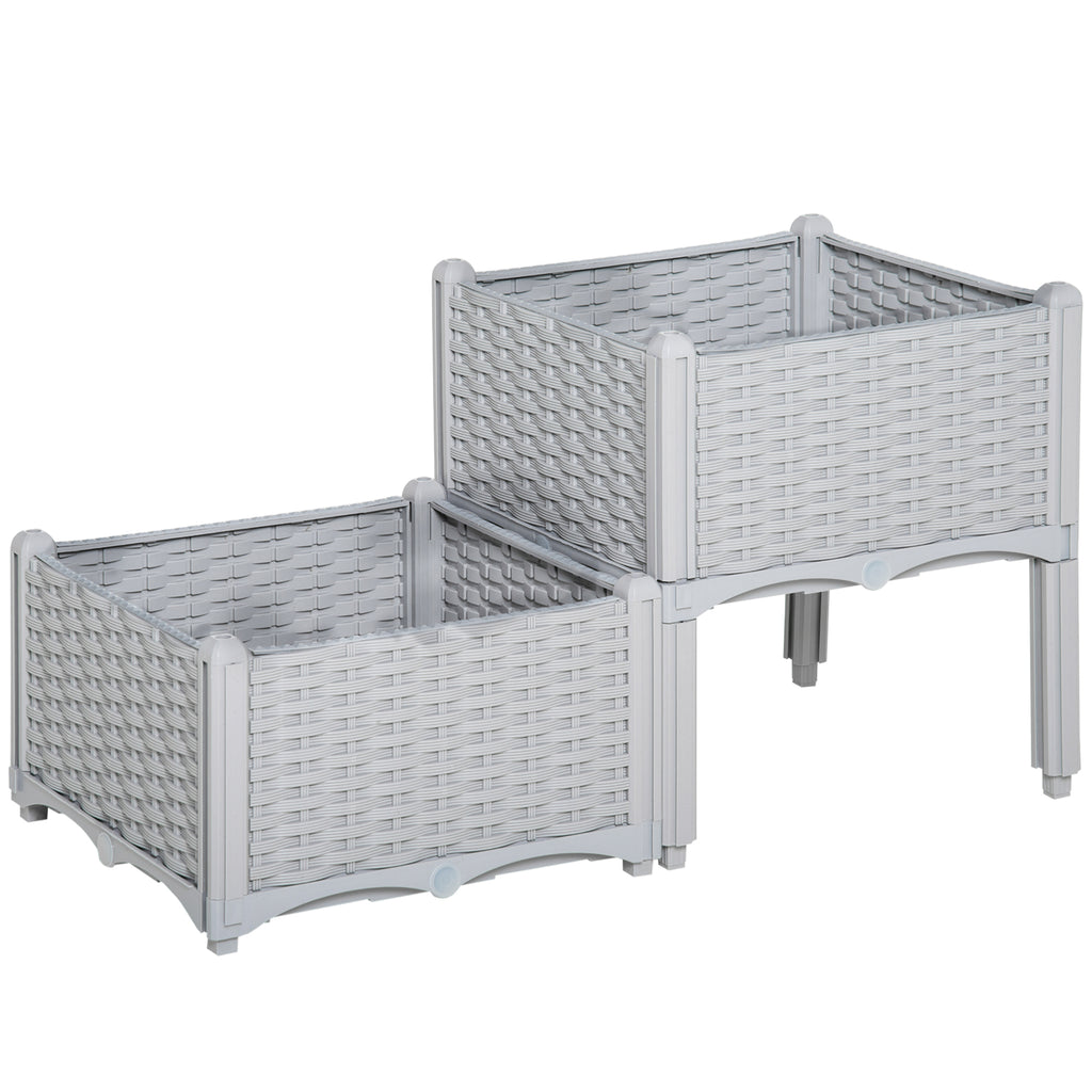 2-Piece Self-Watering Raised Garden Bed – Grey