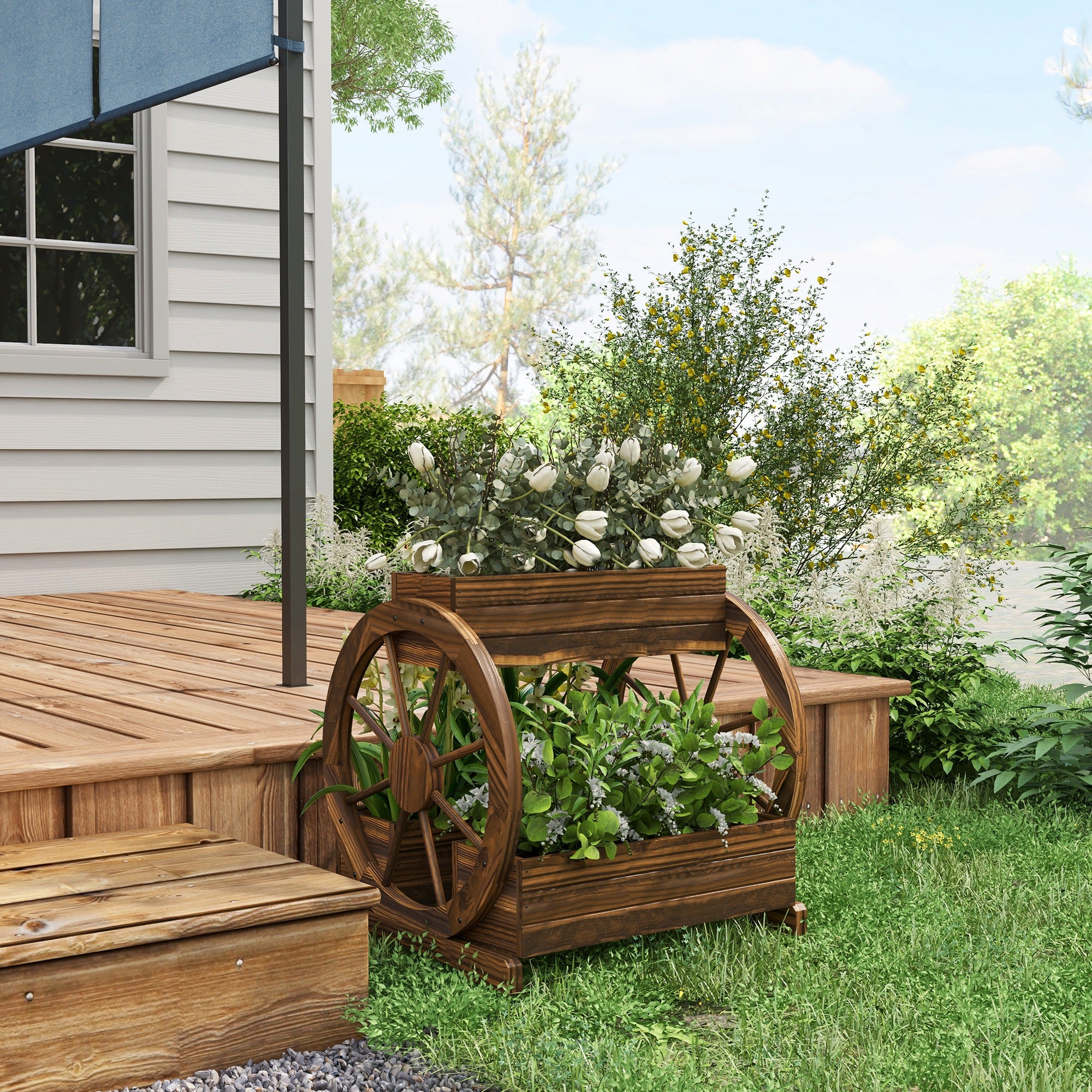 Wooden Wagon Planter Box – 2-Tier