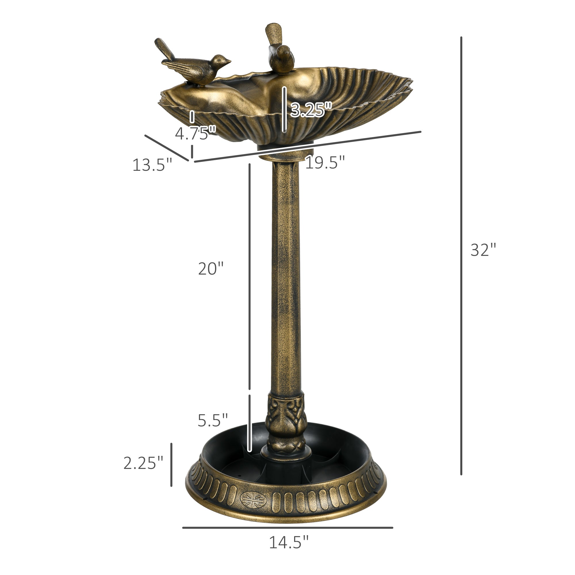 Antique Bronze Bird Bath - 32" with Feeder