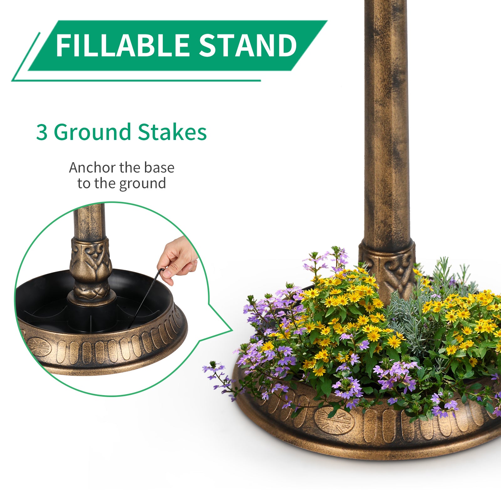 Solar-Powered Bird Bath with Bronze Finish