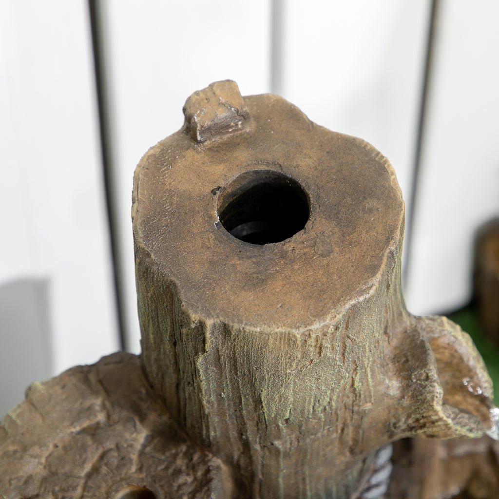 Rustic Log Fountain with 2 Birdhouses & LED Lights