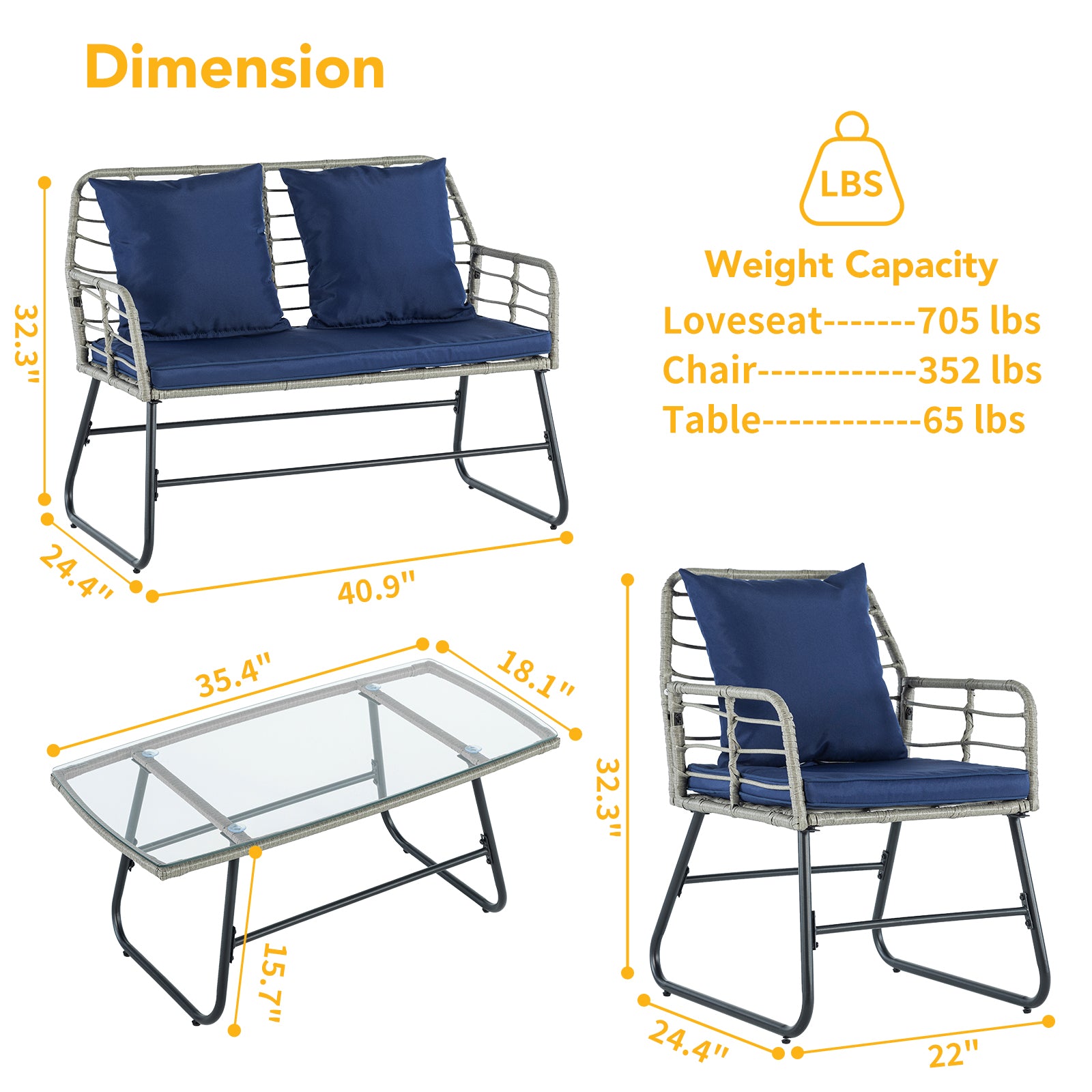 4-Piece Rattan Garden Sofa Set with Cushions