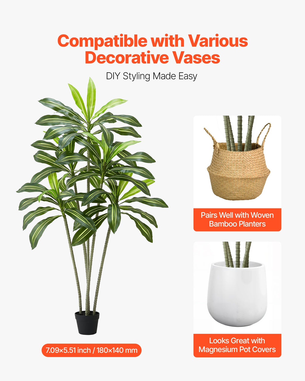 6ft Artificial Dracaena Tree – Indoor Plant with Planter
