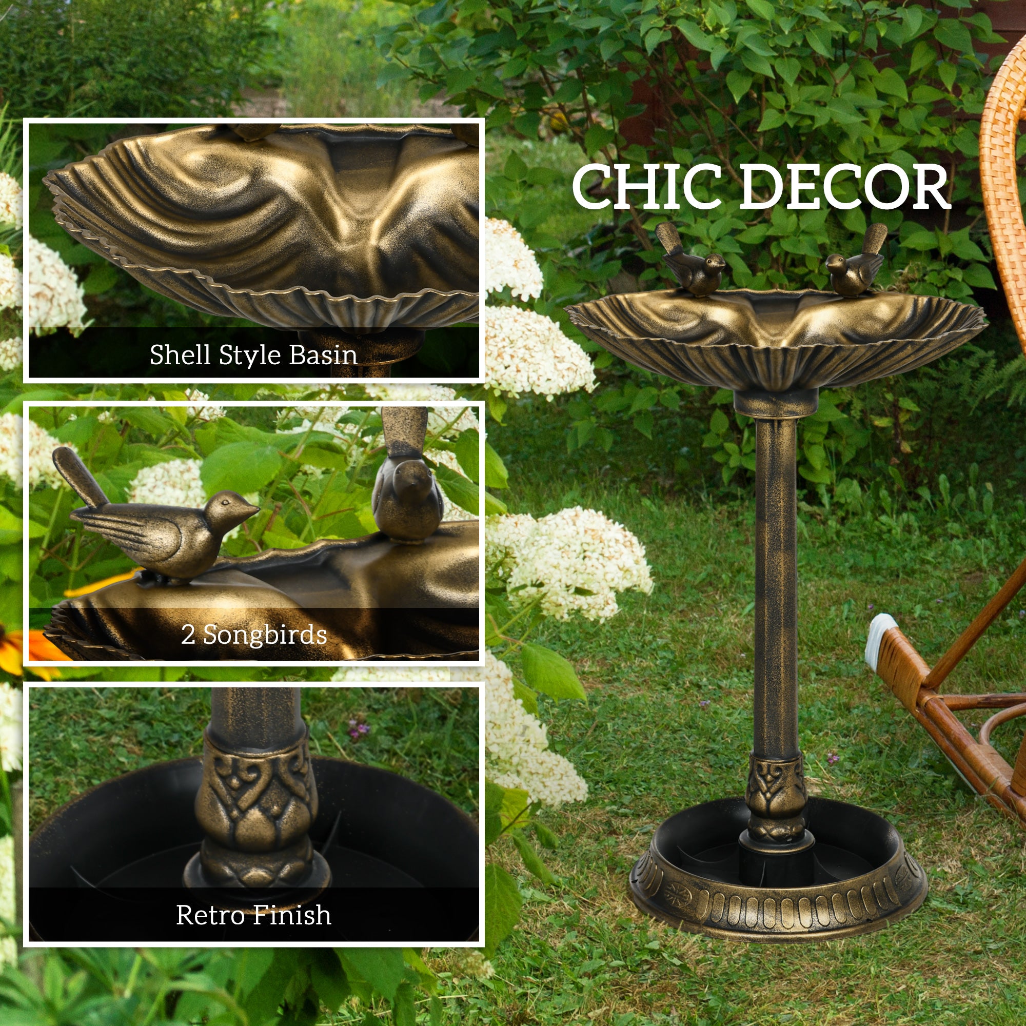 Antique Bronze Bird Bath - 32" with Feeder