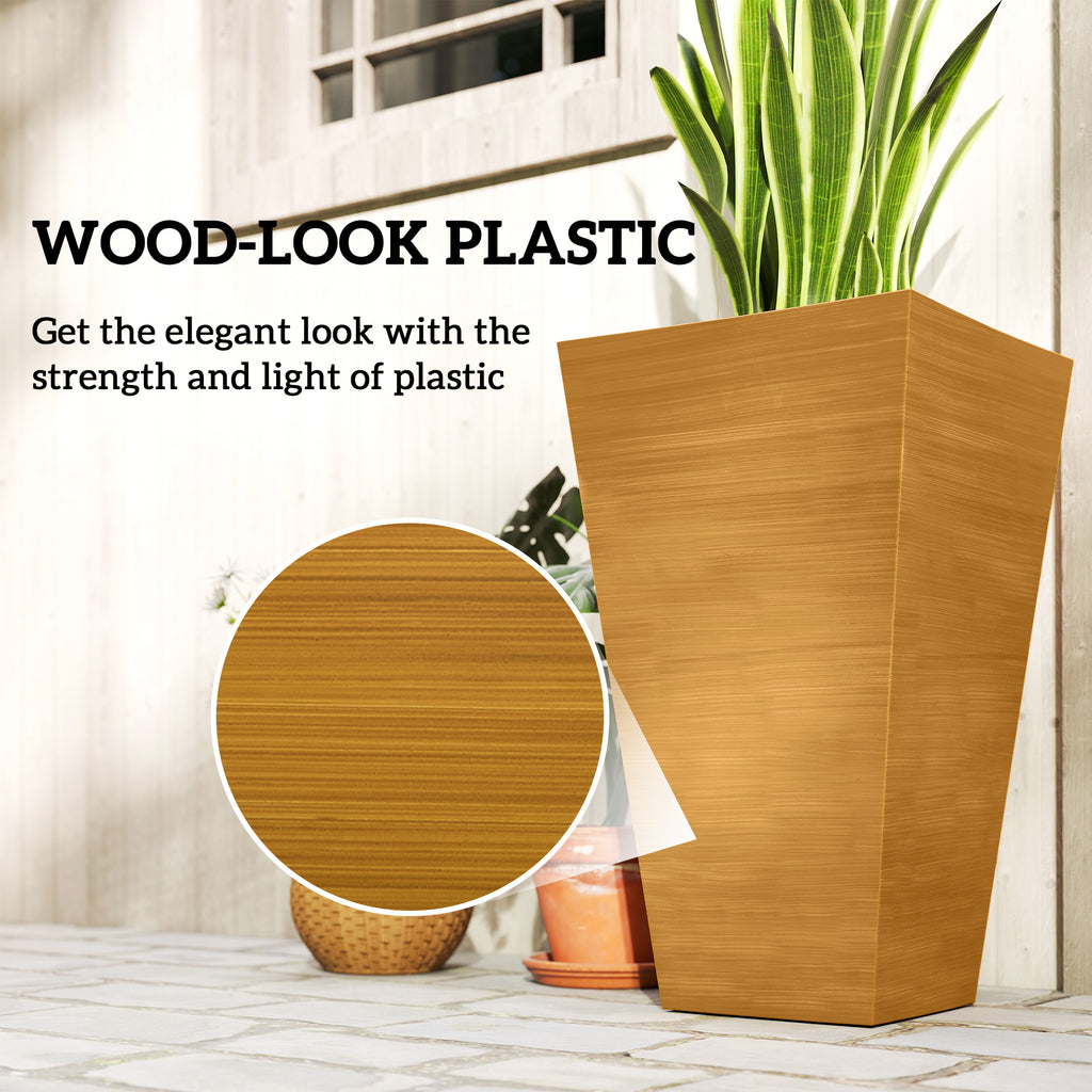 Set of 3 Tall Planters 28" – Light Brown Faux Wood