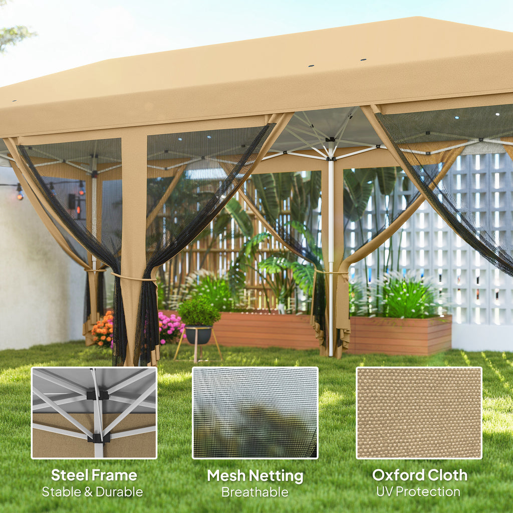 10x20 Pop-Up Canopy Tent with Mosquito Netting - Heavy Duty Party Tent with Carry Bag, Beige