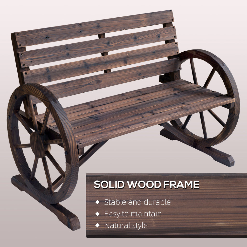 41" Wooden Wagon Wheel Bench – Rustic Outdoor