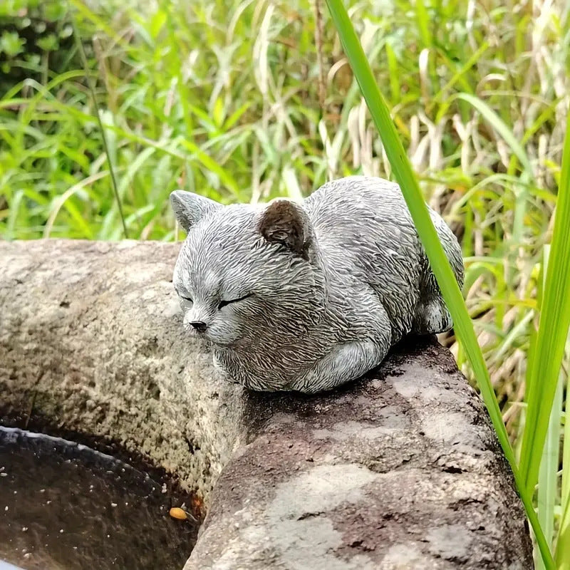 Squinting Cat Resin Garden Ornament