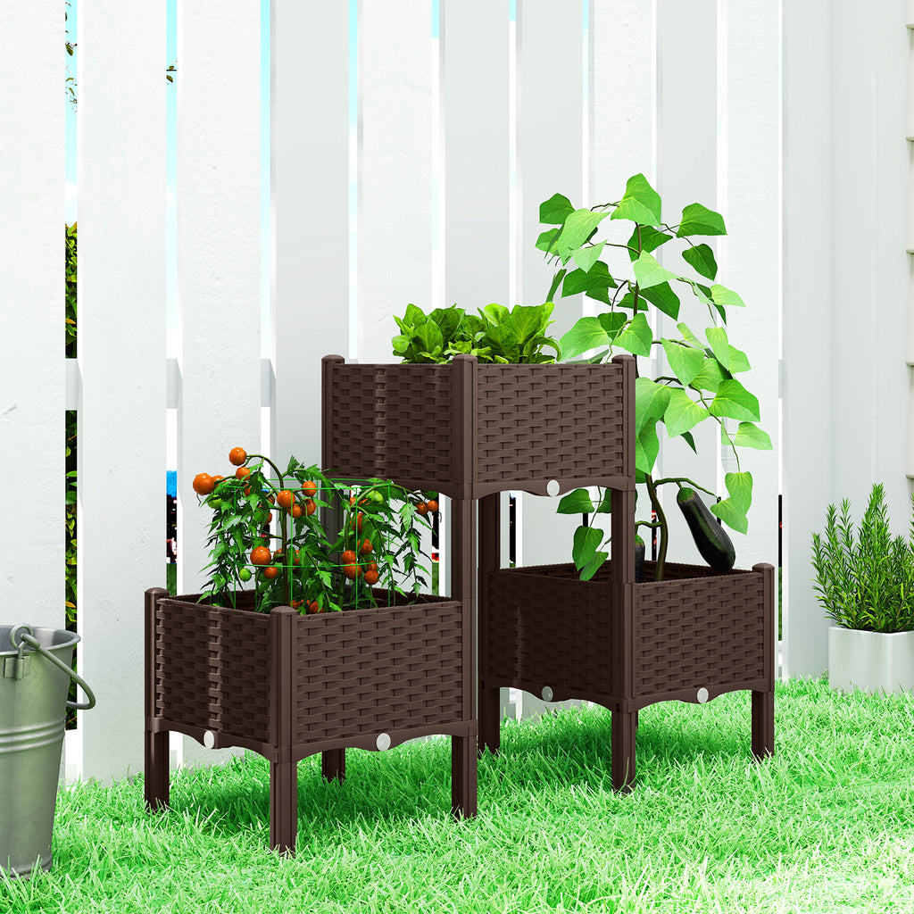 3-Piece Modular Raised Garden Bed - Brown