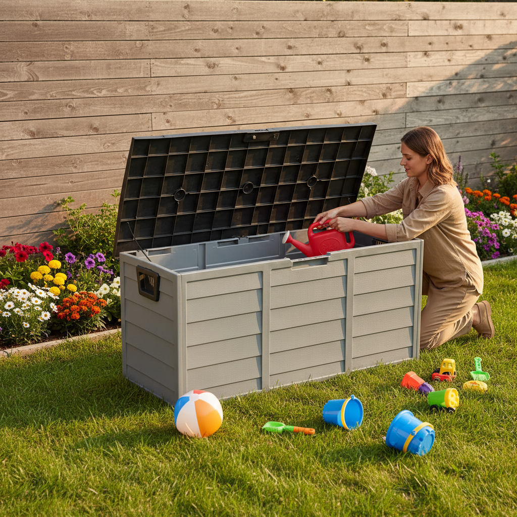 75-Gallon Outdoor Storage Deck Box - Weather Resistant with Wheels - Grey Natures Nook