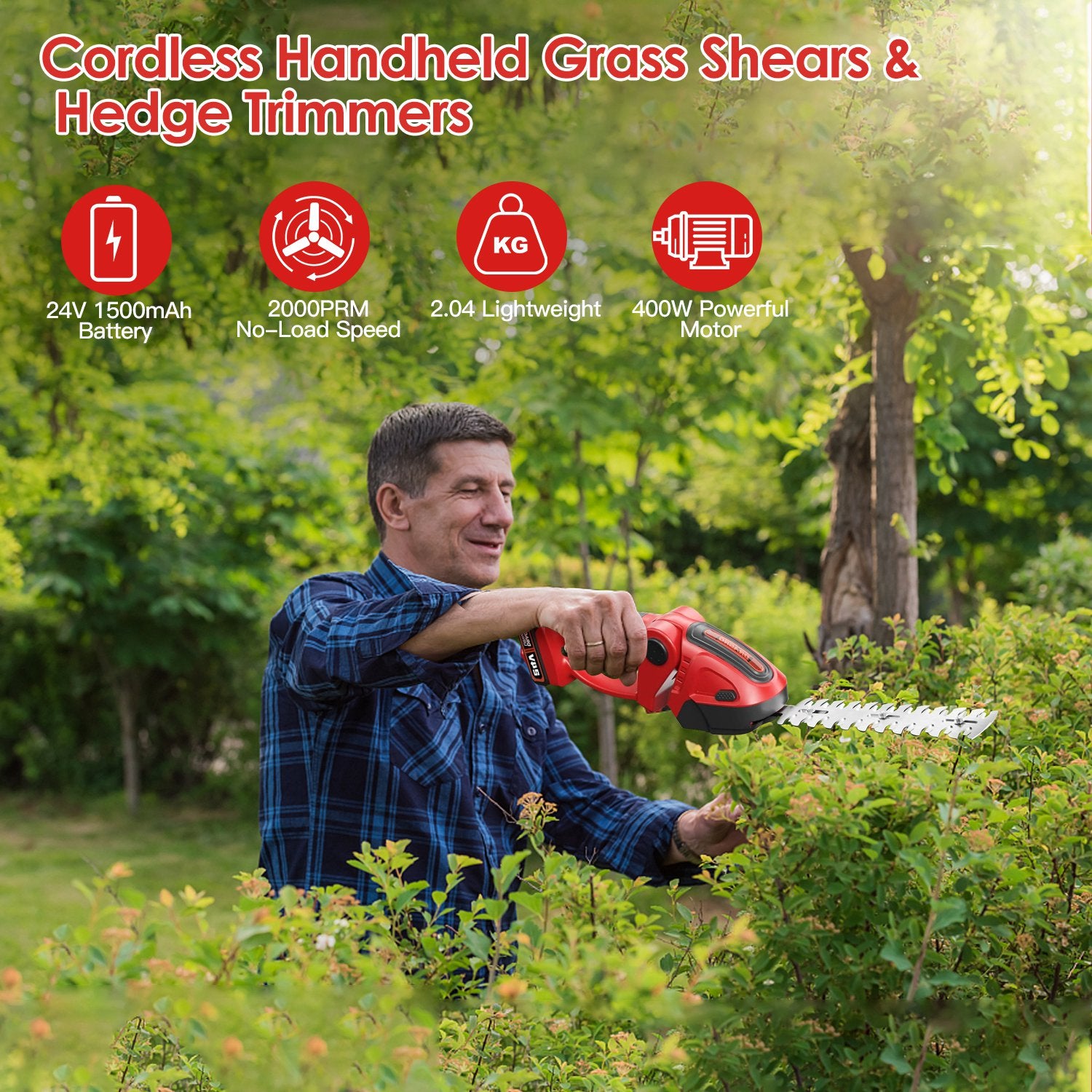 24V Cordless Grass Shear & Hedge Trimmer – 90° Cutting Angle | 2 Replaceable Blades