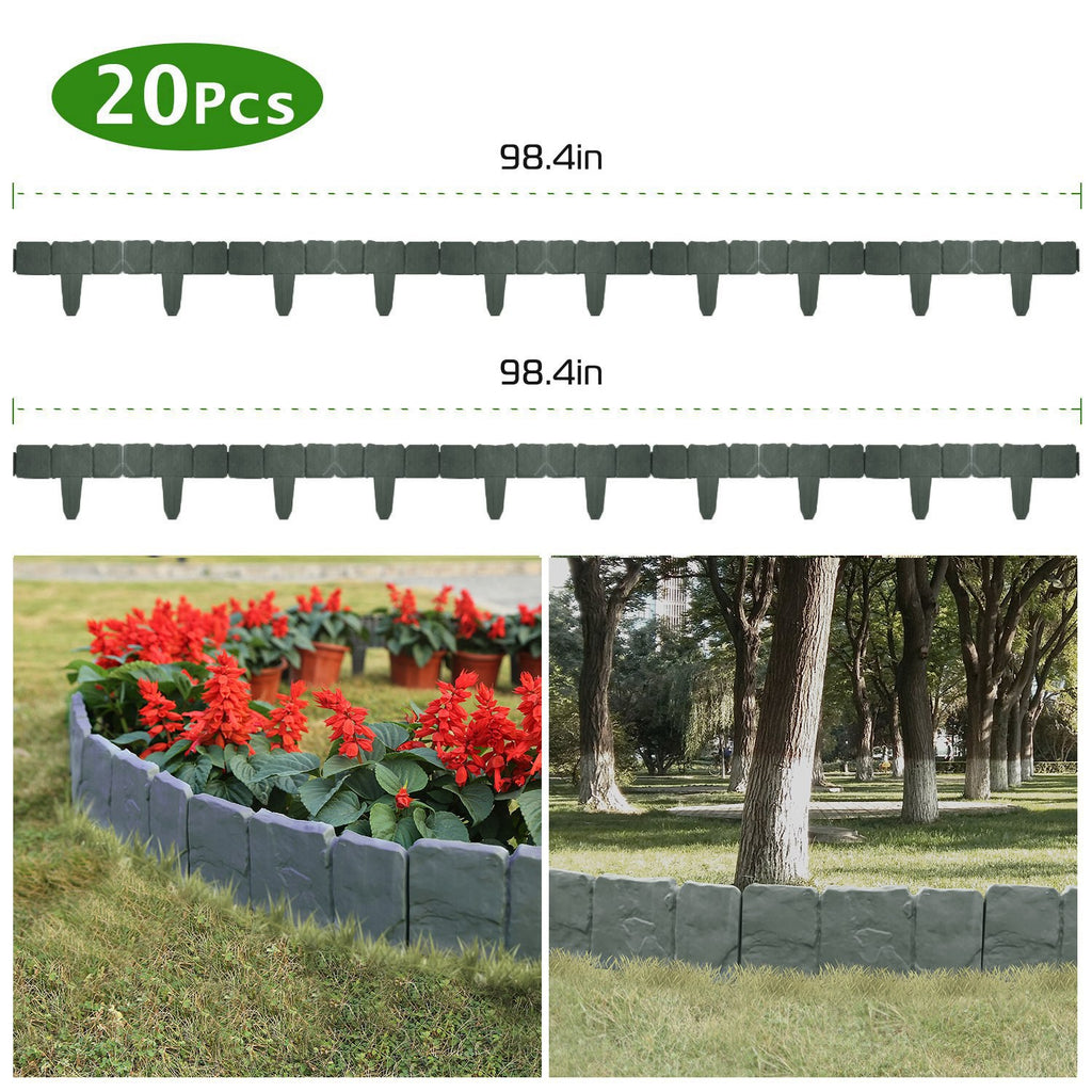 20-Piece Garden Edging Border - No-Dig Flexible Lawn Edging with Stone Effect - Grey