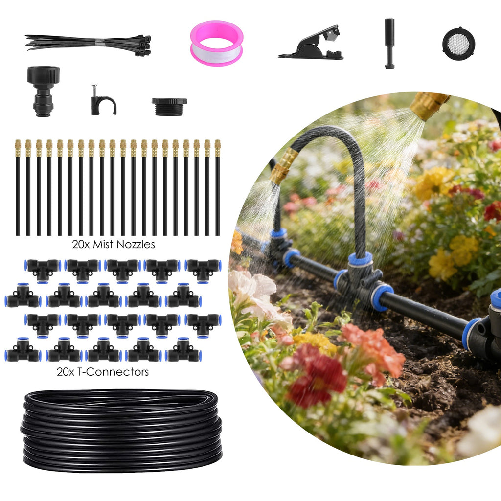 49ft 360° Automatic Drip Irrigation Kit with Misting Nozzles