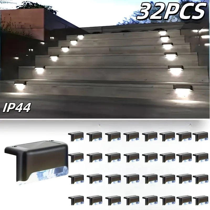 Solar Deck Lights - Waterproof LED Step Lights for Outdoor Stairs, Fence & Pathway (16 or 32 Pack)