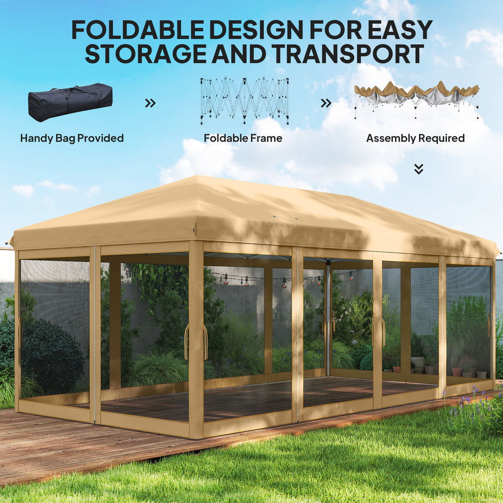 10x20 Pop-Up Canopy Tent with Mosquito Netting - Heavy Duty Party Tent with Carry Bag, Beige