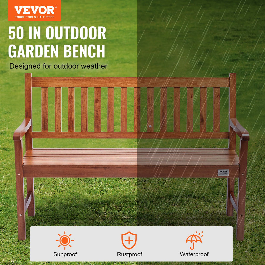 50-Inch Wooden Garden Bench - 800 lb Capacity Outdoor Bench with Backrest