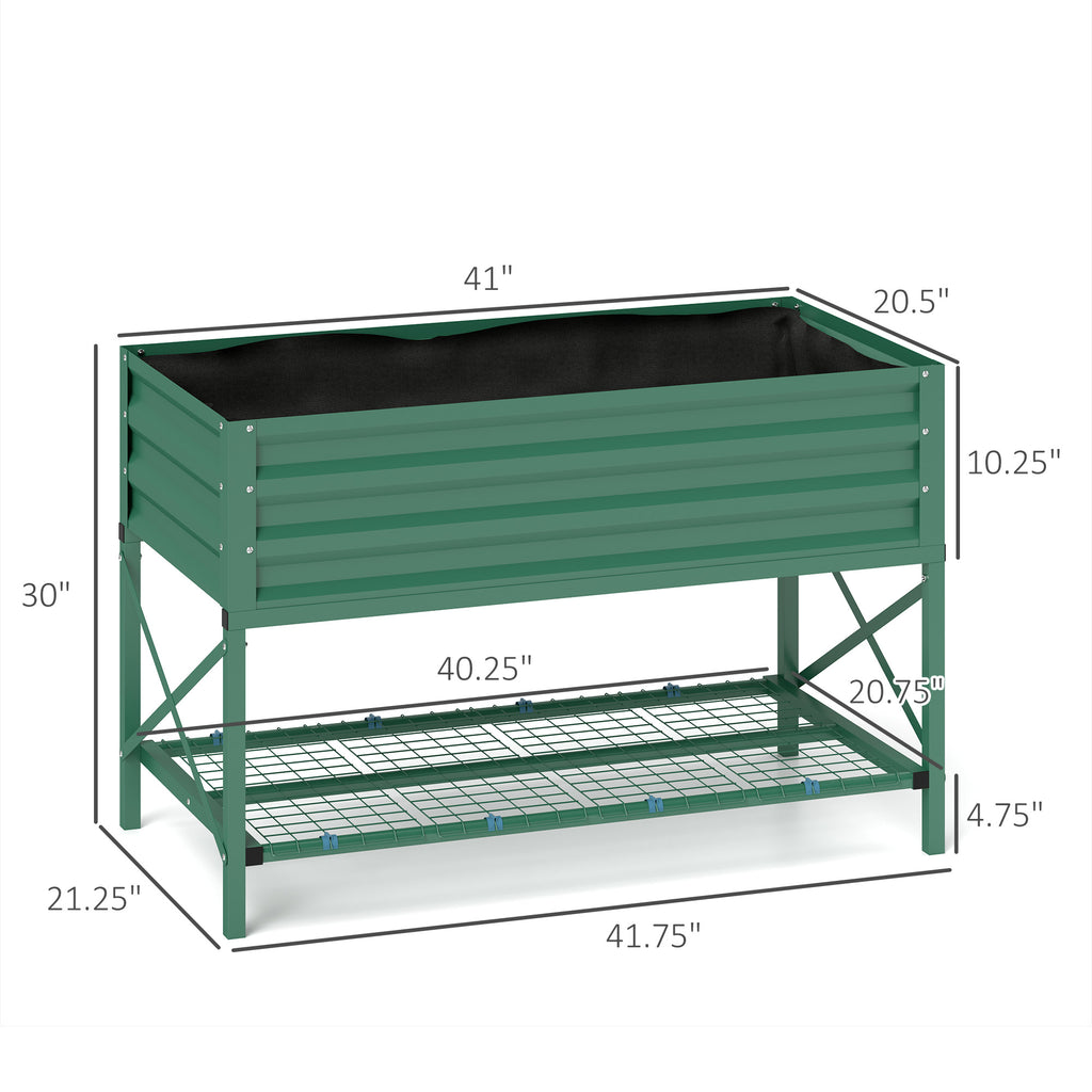 Galvanized Raised Garden Bed with Legs - with Storage Shelf - Green